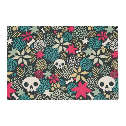 Skull in flowers placemat