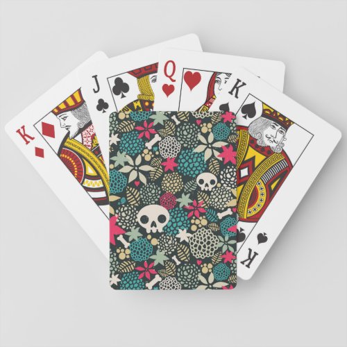 Skull in flowers poker cards