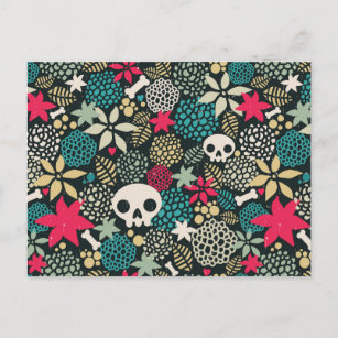 Skull in flowers postcard