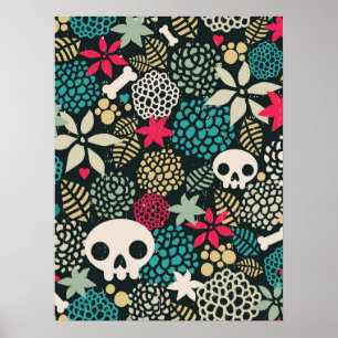 Skull in flowers poster