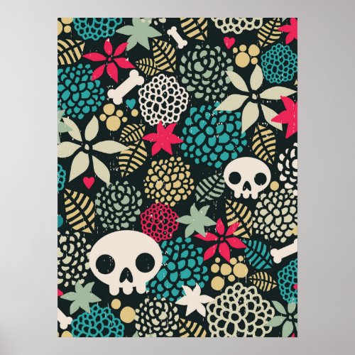 Skull in flowers poster