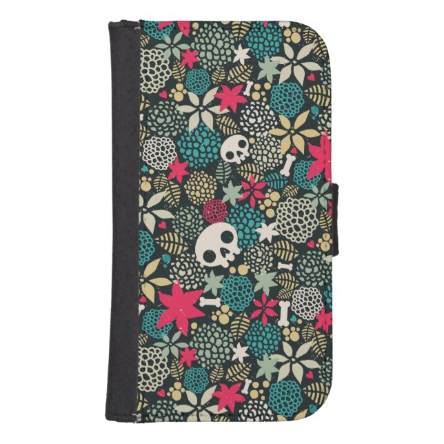 Skull in flowers samsung galaxy wallet case (Front)