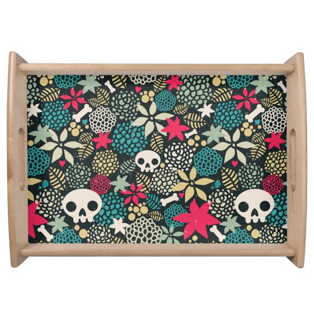 Skull in flowers serving tray (Front)