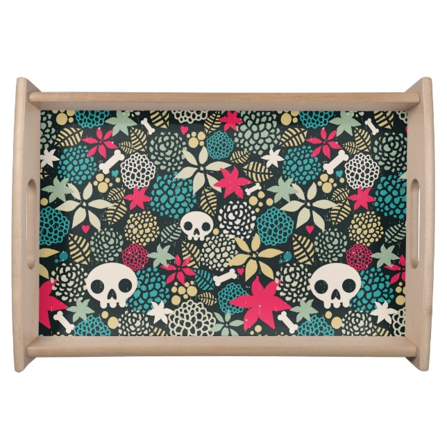 Skull in flowers serving tray (Front)