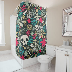 Skull in flowers shower curtain