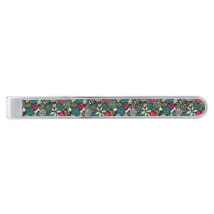 Skull in flowers silver finish tie bar