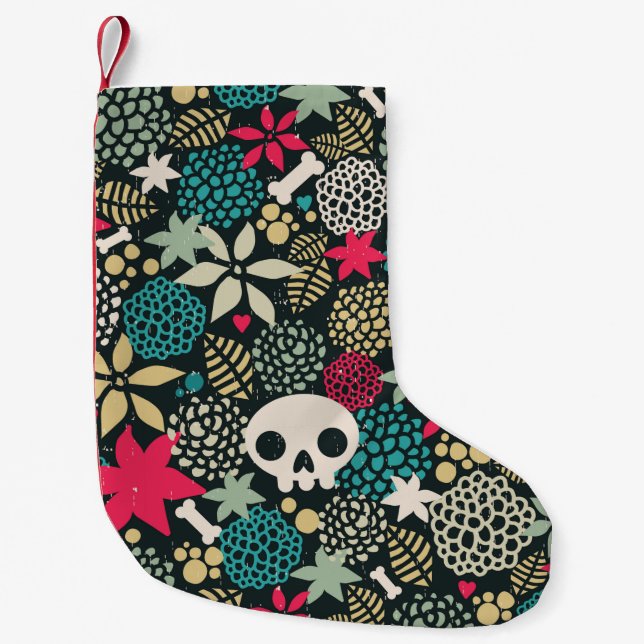 Skull in flowers small christmas stocking (Front)