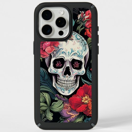 Skull in flowers iPhone 15 pro max case