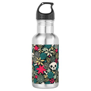 Skull in flowers stainless steel water bottle