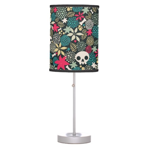 Skull in flowers table lamp