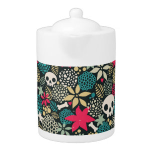 Skull in flowers teapot