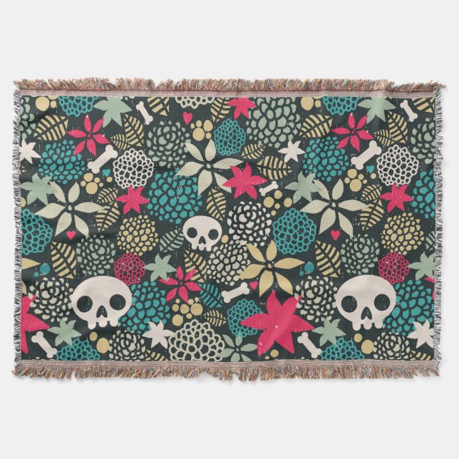 Skull in flowers throw blanket (Front)