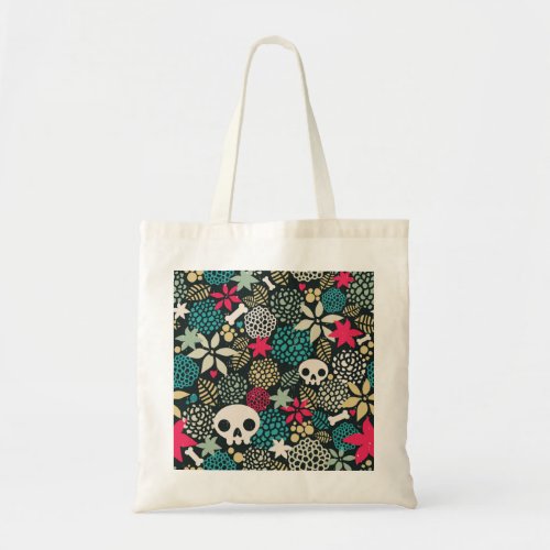 Skull in flowers tote bag