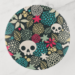 Skull in flowers trinket tray