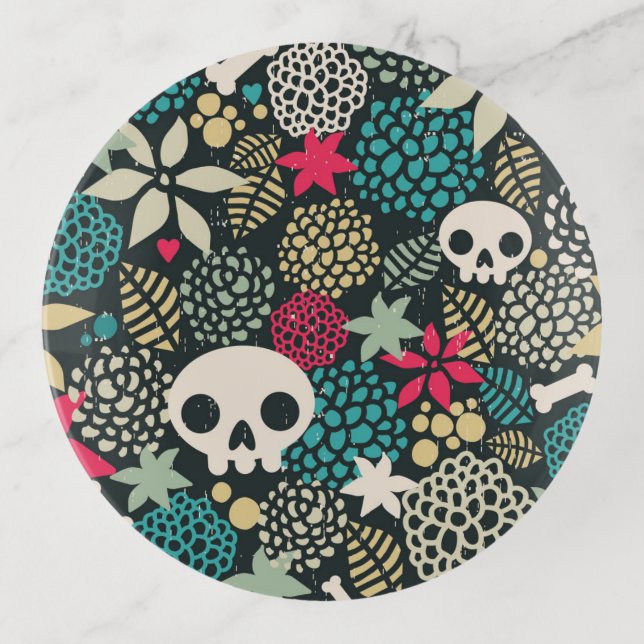 Skull in flowers trinket tray (Front)