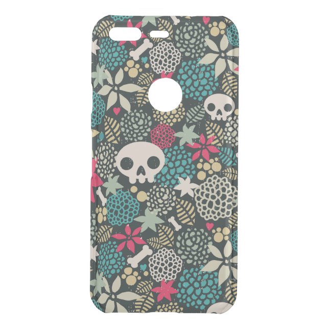 Skull in flowers uncommon google pixel case (Back)