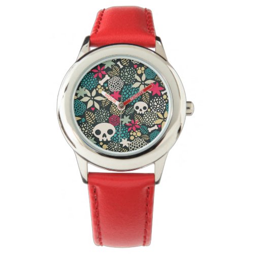 Skull in flowers watch