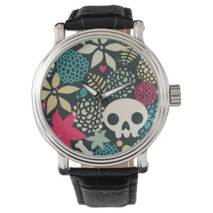 Skull in flowers watch