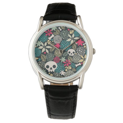 Skull in flowers watch