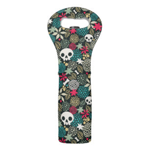 Skull in flowers wine bag