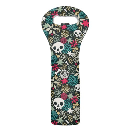 Skull in flowers wine bag