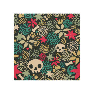 Skull in flowers wood wall art