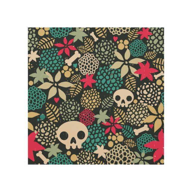 Skull in flowers wood wall art (Front)