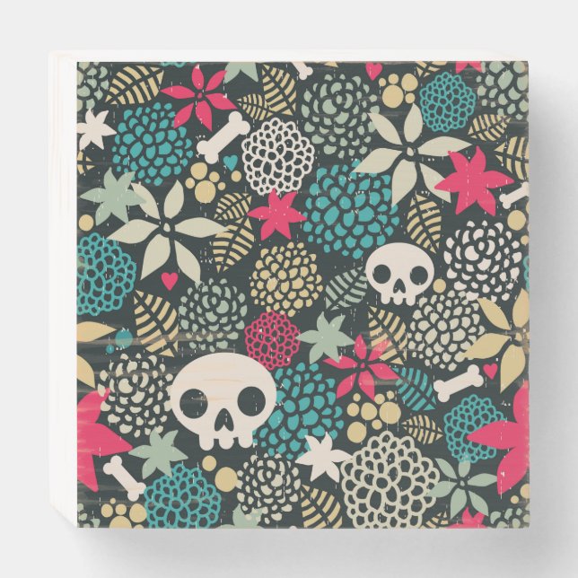 Skull in flowers wooden box sign (Front Horizontal)