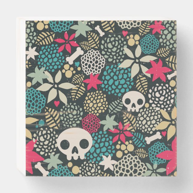 Skull in flowers wooden box sign (Front Horizontal)