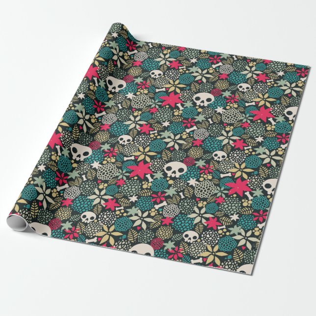 Skull in flowers wrapping paper (Unrolled)