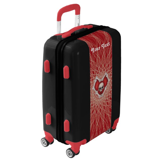 Skull in Gothic Red Heart of Bones Spiral Lines Luggage (Rotated Left)