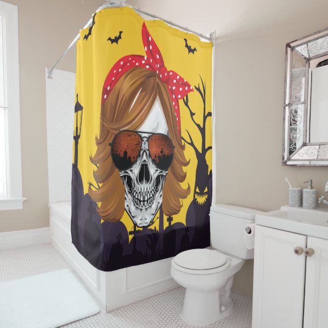 Skull in Graveyard Shower Curtain (In Situ)