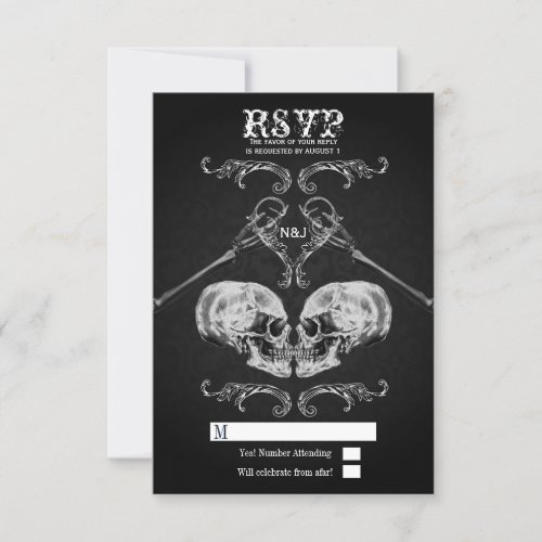 Skull in Love Vintage Gothic Skulls Wedding RSVP Invitation