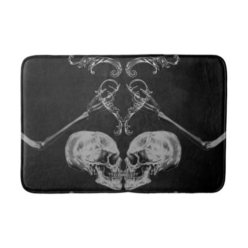 Skull in Love Vintage Skeletons Black Bath Mat