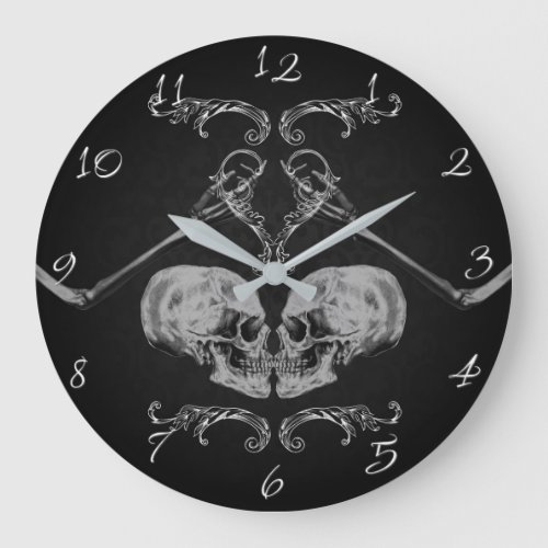 Skull in Love Vintage Skeletons Black Large Clock