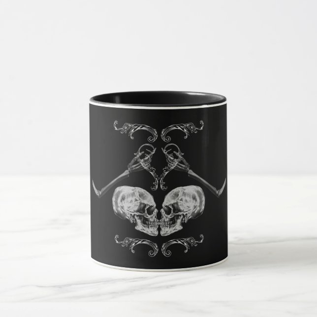 "Skull in Love" Vintage Skeletons Black Mug (Center)