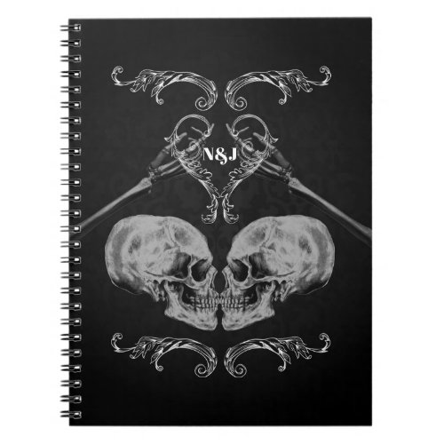 Skull in Love Vintage Skeletons Black Notebook