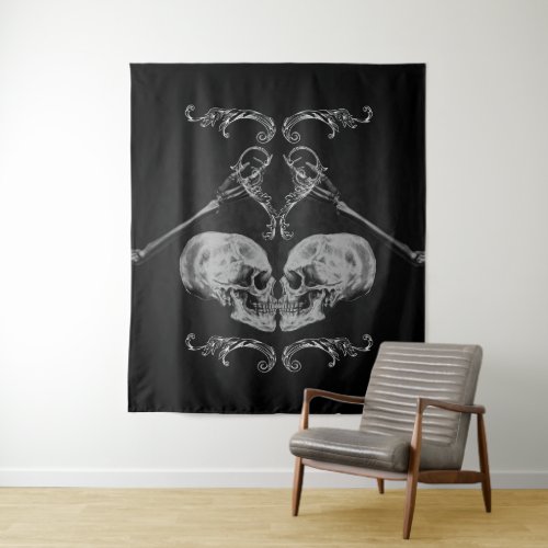 Skull in Love Vintage Skeletons Black Tapestry