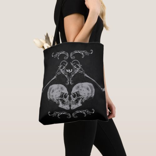 Skull in Love Vintage Skeletons Black Tote Bag