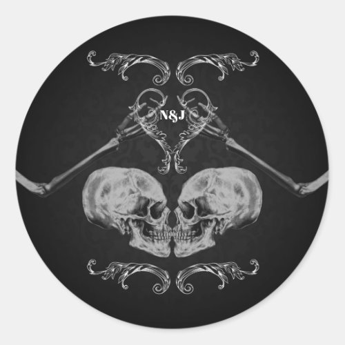 Skull in Love Vintage Skeletons Black Wedding Classic Round Sticker