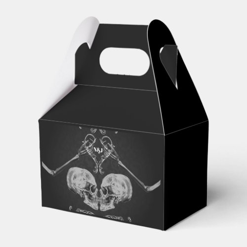 Skull in Love Vintage Skeletons Black Wedding Favor Boxes