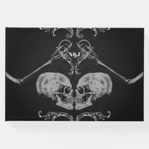 Skull in Love Vintage Skeletons Black Wedding Guest Book