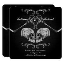 "Skull in Love" Vintage Skeletons Black Wedding Invitation