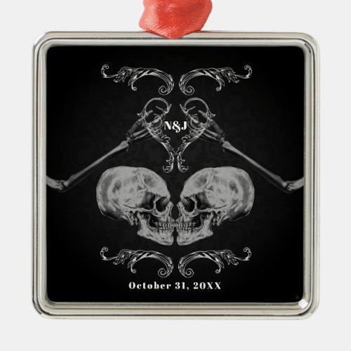 Skull in Love Vintage Skeletons Black Wedding Metal Ornament