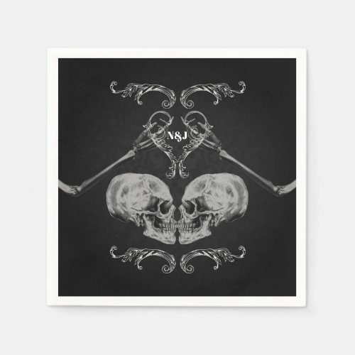 Skull in Love Vintage Skeletons Black Wedding Napkins
