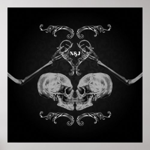 Skull in Love Vintage Skeletons Black Wedding Poster