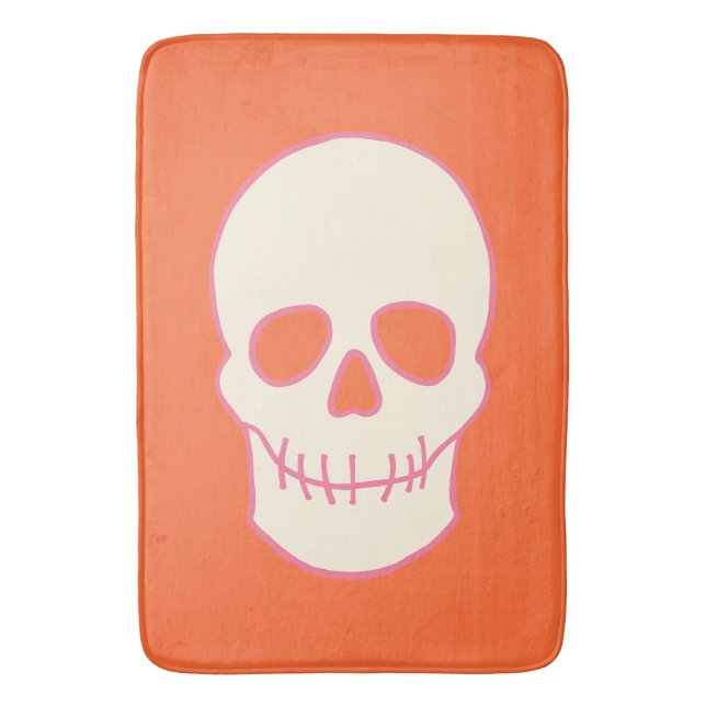 Skull in Pink, Orange and Cream Bath Mat (Front Vertical)