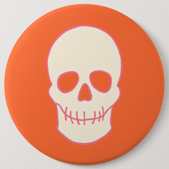 Skull in Pink, Orange and Cream Button (Front)