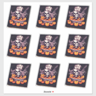 Skull in pumpkin bowl long gray hair sticker