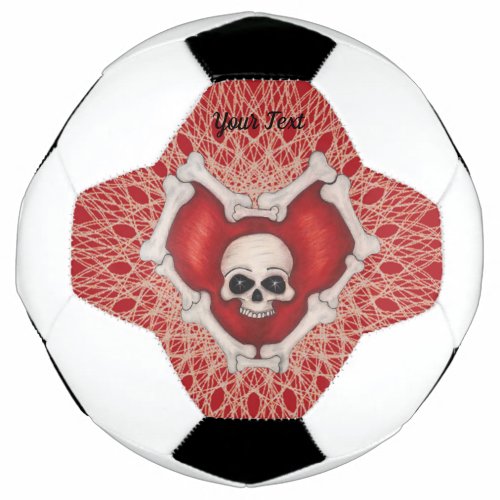 Skull in Red Heart of Bones White Abstract Lines Soccer Ball